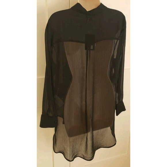 NWT DKNY WOMEN'S BUTTON-DOWN CHIFFON BLACK SHIRT XLARGE - Picture 6 of 9